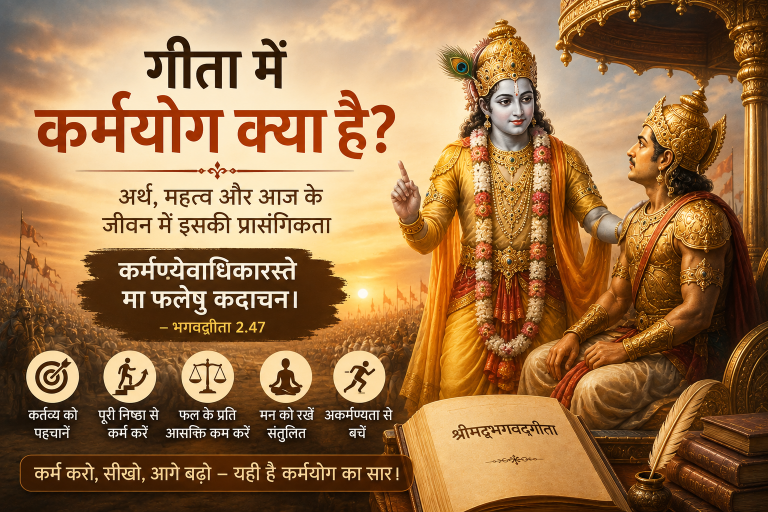 गीता में कर्मयोग क्या है? जानिए कर्मयोग का अर्थ, महत्व और आज के जीवन में इसकी प्रासंगिकता